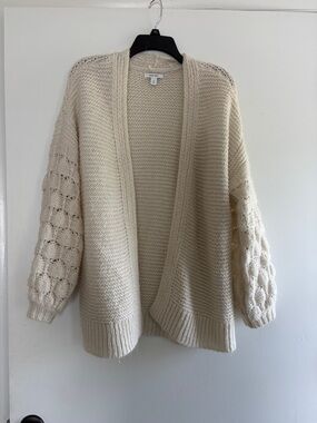 Nine West Ivory Open-Front Balloon Sleeve Cardigan